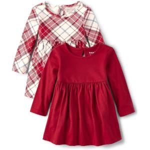 imageThe Childrens Place Baby Girls Long Sleeve Everday Casual Dress BodysuitRedWhite Plaid