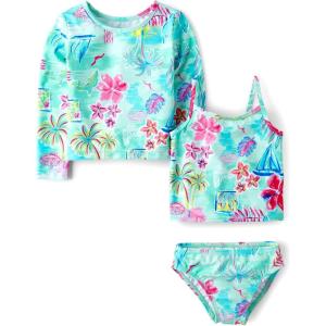 imageThe Childrens Place BabyGirls and Toddler Long Sleeve Rashguard and Tankini Swimsuit 3 Piece SetCosmos