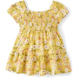 imageThe Childrens Place BabyGirls and Toddler Tiered Dress Short SleeveSunset Gold Floral Puff Sleeve