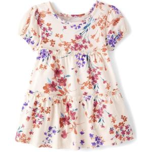 imageThe Childrens Place BabyGirls and Toddler Tiered Dress Short SleeveWhite Daisy Puff Sleeve