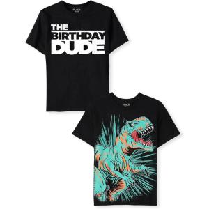imageThe Childrens Place Boys All HolidaysBirthdays Short Sleeve Graphic TShirts2 PackBirthday DudeDino