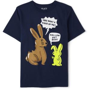 imageThe Childrens Place Boys Short Sleeve Graphic TShirt Seasonal Blue Egg Hunt Squad LargeEaster Bunny Humor