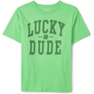 imageThe Childrens Place Boys Short Sleeve Graphic TShirt Seasonal Blue Egg Hunt Squad LargeSt Patricks Lucky Dude