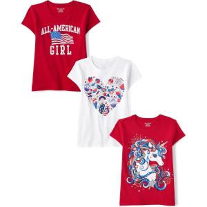 imageThe Childrens Place Girls All HolidaysBirthdays Short Sleeve Graphic TShirts3 PackAmerican GirlAmerican HeartUnicorn