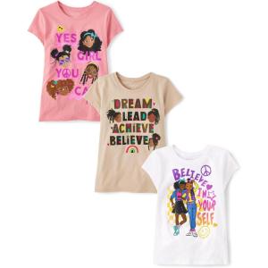 imageThe Childrens Place Girls All HolidaysBirthdays Short Sleeve Graphic TShirts3 PackDreamBelieveYes You Can