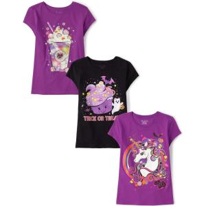 imageThe Childrens Place Girls All HolidaysBirthdays Short Sleeve Graphic TShirts3 PackDrinkTrick Or TreatUnicorn