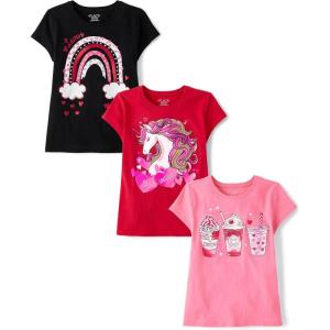 imageThe Childrens Place Girls All HolidaysBirthdays Short Sleeve Graphic TShirts3 PackHeartRainbowDrinks