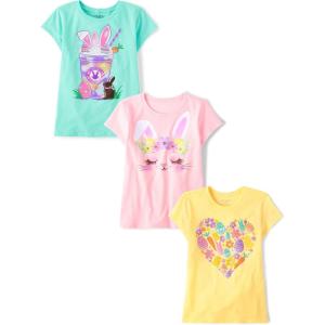 imageThe Childrens Place Girls All HolidaysBirthdays Short Sleeve Graphic TShirts3 PackMilkeshakeBunnyHeart