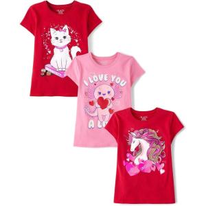 imageThe Childrens Place Girls All HolidaysBirthdays Short Sleeve Graphic TShirts3 PackUnicorn HeartLove a LotCat Book