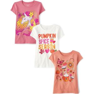 imageThe Childrens Place Girls All HolidaysBirthdays Short Sleeve Graphic TShirts3 PackUnicornPumpkin SpiceFall Icons