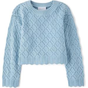 imageThe Childrens Place Girls Long Sleeve Crew Neck Pullover SweaterChalk Blue Crochet