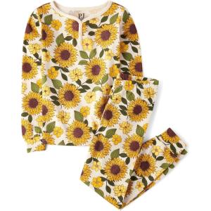 imageThe Childrens Place Girls Long Sleeve Top and Pants Snug FitWhite Daisy