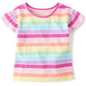 imageThe Childrens Place Girls Short Sleeve Ruffle Print TopMulticolor Stripe