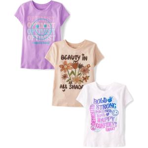 imageThe Childrens Place Girls SportsTrendsIcons Short Sleeve Graphic TShirts3 PackBeautyPositiveOptimist