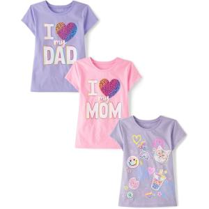 imageThe Childrens Place Girls SportsTrendsIcons Short Sleeve Graphic TShirts3 PackDoodlesHeart MomHeart Dad
