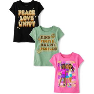 imageThe Childrens Place Girls SportsTrendsIcons Short Sleeve Graphic TShirts3 PackGirlPeaceKind People
