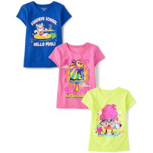 imageThe Childrens Place Girls SportsTrendsIcons Short Sleeve Graphic TShirts3 PackHello PoolChillinCat Cupcake