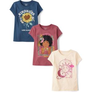 imageThe Childrens Place Girls SportsTrendsIcons Short Sleeve Graphic TShirts3 PackKindnessGirlSun Moon