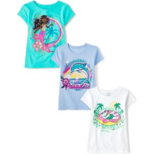 imageThe Childrens Place Girls SportsTrendsIcons Short Sleeve Graphic TShirts3 PackMermaidParadiseCat Float