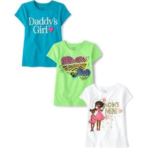 imageThe Childrens Place Girls SportsTrendsIcons Short Sleeve Graphic TShirts3 PackMoms MiniCheetah HeartDaddys Girl