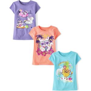 imageThe Childrens Place Girls SportsTrendsIcons Short Sleeve Graphic TShirts3 PackPineappleCat PoolCat Drink