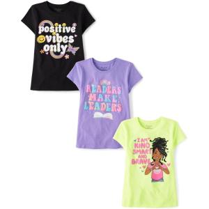 imageThe Childrens Place Girls SportsTrendsIcons Short Sleeve Graphic TShirts3 PackPositive VibesLeadersKind