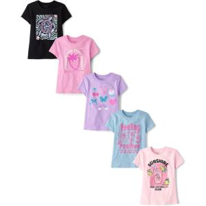 imageThe Childrens Place Girls Trends Icons Short Sleeve Graphic Tshirts 5PackSunStrawberryPositiveIconsTurtle