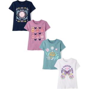 imageThe Childrens Place Girls TrendsIcons Short Sleeve Graphic TShirts4 PackPlanetButtefliesMagicPostive Vibes