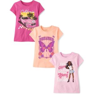 imageThe Childrens Place Girls UnicornsButterfly Short Sleeve Graphic TShirts3 PackButterflyCarGirl Be You