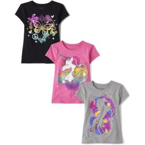 imageThe Childrens Place Girls UnicornsButterfly Short Sleeve Graphic TShirts3 PackButterflyUnicornUnicorn Outline