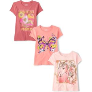 imageThe Childrens Place Girls UnicornsButterfly Short Sleeve Graphic TShirts3 PackCountry VibesButteflyHorse