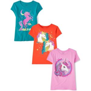 imageThe Childrens Place Girls UnicornsButterfly Short Sleeve Graphic TShirts3 PackUnicorn CircleDreamUnicorns