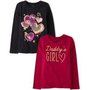 imageThe Childrens Place Girls UnicornsSportsButterflies Long Sleeve Graphic TShirts2 PackDaddys GirlHeart