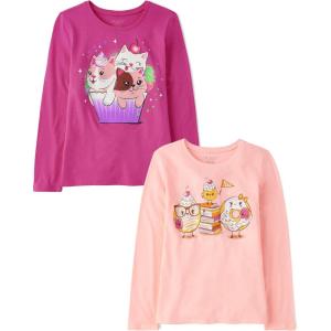 imageThe Childrens Place Girls UnicornsSportsButterflies Long Sleeve Graphic TShirts2 PackDoughnutsKitten Cupcakes