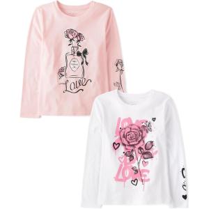 imageThe Childrens Place Girls UnicornsSportsButterflies Long Sleeve Graphic TShirts2 PackLoveRose