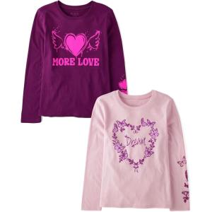 imageThe Childrens Place Girls UnicornsSportsButterflies Long Sleeve Graphic TShirts2 PackMore LoveDream