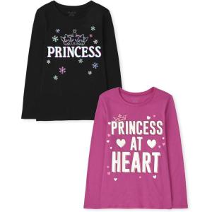 imageThe Childrens Place Girls UnicornsSportsButterflies Long Sleeve Graphic TShirts2 PackPrincessPrincess at Heart