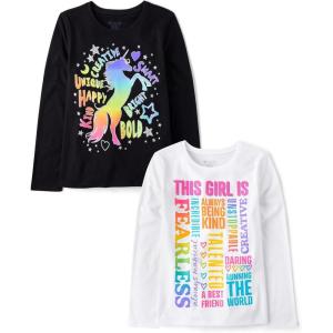 imageThe Childrens Place Girls UnicornsSportsButterflies Long Sleeve Graphic TShirts2 PackThis GirlRainbow Unicorn