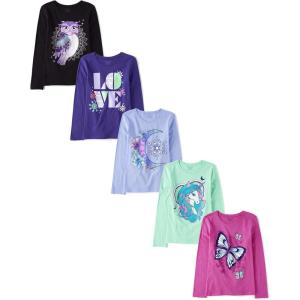 imageThe Childrens Place Girls UnicornsSportsButterflies Long Sleeve Graphic TShirts5 PackAnimals
