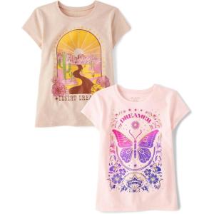 imageThe Childrens Place Girls UnicornsSportsButterflies Short Sleeve Graphic TShirts2 PackDesert DreamDreamer