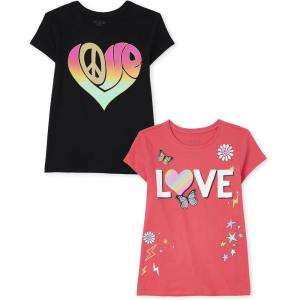 imageThe Childrens Place Girls UnicornsSportsButterflies Short Sleeve Graphic TShirts2 PackLove HeartButterflies