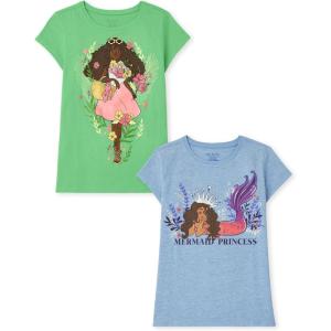 imageThe Childrens Place Girls UnicornsSportsButterflies Short Sleeve Graphic TShirts2 PackMermaid PrincessGirl Flowers