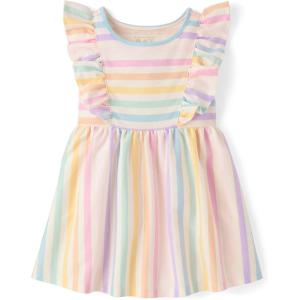 imageThe Childrens Place Girls and Toddler Short Sleeve Fashion DressRainbow Stripes