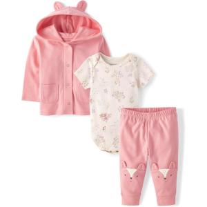 imageThe Childrens Place Unisex Baby And Newborn 3 Piece Set Long Sleeve Jacketshort Sleeve Bodysuit and PantWhite Daisy