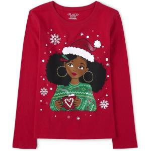 imageThe Childrens Place UnisexBaby and Toddler All HolidaysBirthdays Long Sleeve Graphic TShirtsGirl Santa Hat