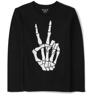 imageThe Childrens Place UnisexBaby and Toddler All HolidaysBirthdays Long Sleeve Graphic TShirtsHalloween Skeleton Peace Glow