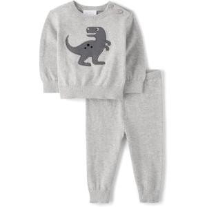 imageThe Childrens Place babyboys And Newborn Long Sleeve Sweater and Pants 2 Piece Playwear SetGray Dino