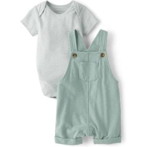 imageThe Childrens Place babyboys And Newborn Short Sleeve Bodysuit and Overalls 2 Piece Playwear SetOlive