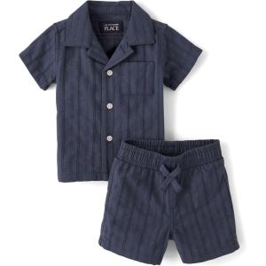 imageThe Childrens Place babyboys And Newborn Short Sleeve Top and Shorts2piece Outfit SetStonewear Blue