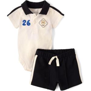 imageThe Childrens Place babyboys And Newborn Short Sleeve Top and Shorts2piece Playwear Outfit SetSoccer Patches
